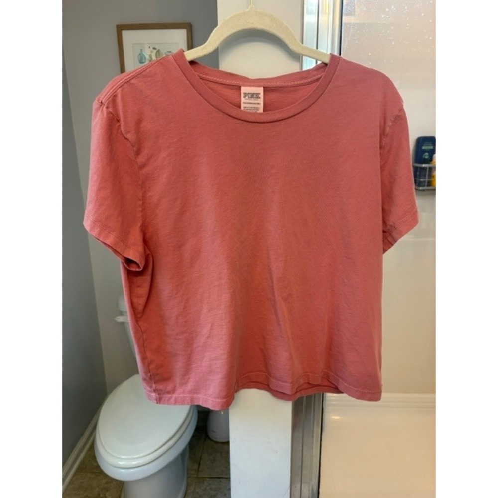Victoria's Secret PINK Cropped T-Shirt Women's XXL Rose Pink Cotton Crewneck